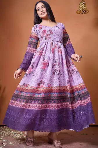 Floral printed v-neck empire anarkali kurti