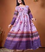Floral printed v-neck empire anarkali kurti