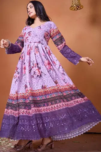 Floral printed v-neck empire anarkali kurti