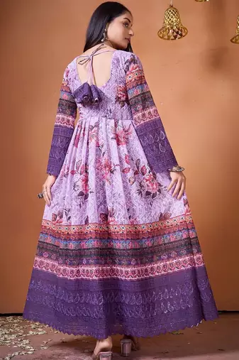 Floral printed v-neck empire anarkali kurti
