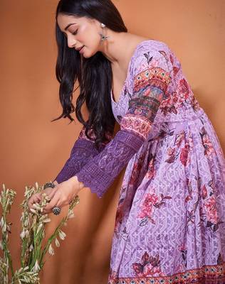Floral printed v-neck empire anarkali kurti 4