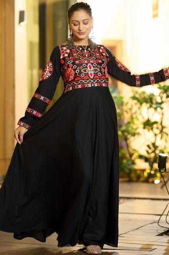 Ethnic motifs embroidered thread work thread work empire anarkali kurti