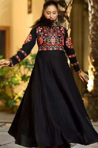 Ethnic motifs embroidered thread work thread work empire anarkali kurti