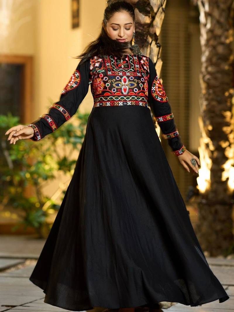 Ethnic motifs embroidered thread work thread work empire anarkali kurti