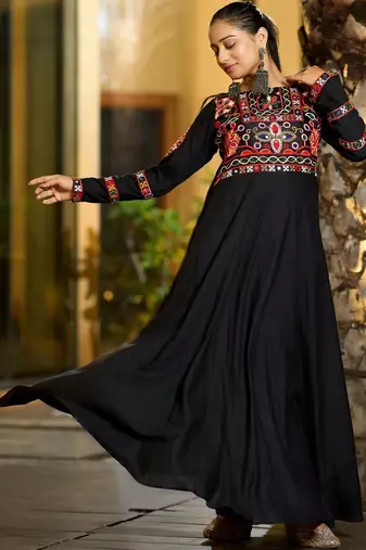 Ethnic motifs embroidered thread work thread work empire anarkali kurti
