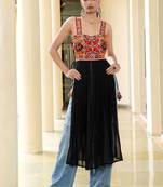 Ethnic motifs embellished square neck thread work thread work empire kurti
