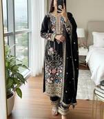 Black Embroidery And sequin Work Silk Blend Salwar Suit
