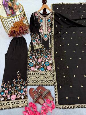 Black Embroidery And sequin Work Silk Blend Salwar Suit 2