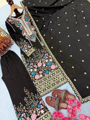 Black Embroidery And sequin Work Silk Blend Salwar Suit 3