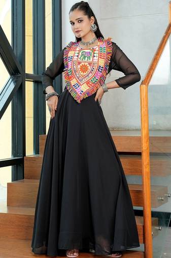 Ethnic motifs embellished thread work thread work anarkali kurti