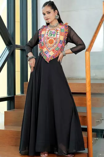 Ethnic motifs embellished thread work thread work anarkali kurti