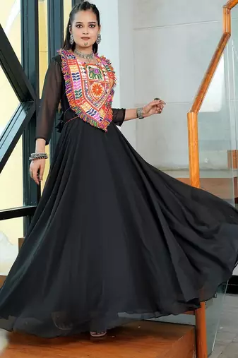 Ethnic motifs embellished thread work thread work anarkali kurti