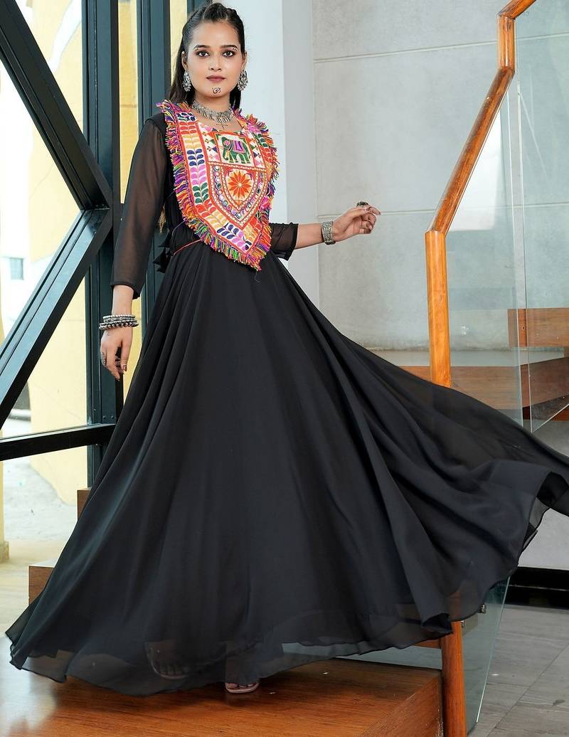 Ethnic motifs embellished thread work thread work anarkali kurti