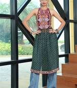 Ethnic motifs embroidered halter neck thread work thread work empire kurti