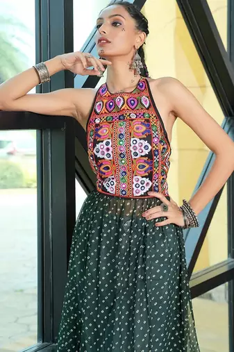 Ethnic motifs embroidered halter neck thread work thread work empire kurti