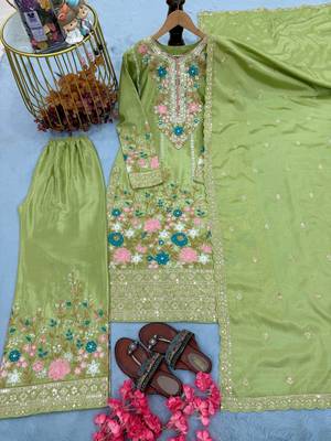 Light Green Embroidery And sequin Work Silk Blend Salwar Suit 2