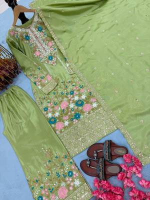 Light Green Embroidery And sequin Work Silk Blend Salwar Suit 3