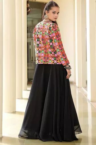 Geometric embellished thread work thread work pleated anarkali kurti