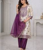 Women ethnic motifs embroidered regular thread work kurta with trousers & with dupatta