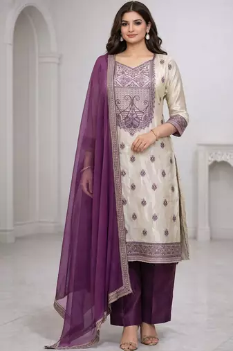 Women ethnic motifs embroidered regular thread work kurta with trousers & with dupatta