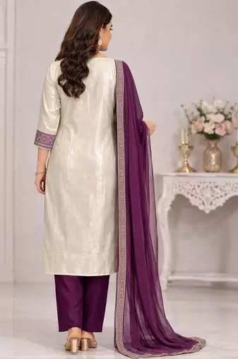 Women ethnic motifs embroidered regular thread work kurta with trousers & with dupatta