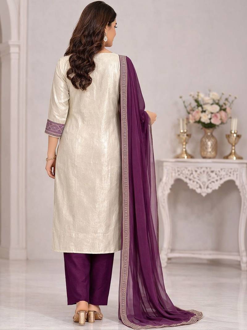Women ethnic motifs embroidered regular thread work kurta with trousers & with dupatta