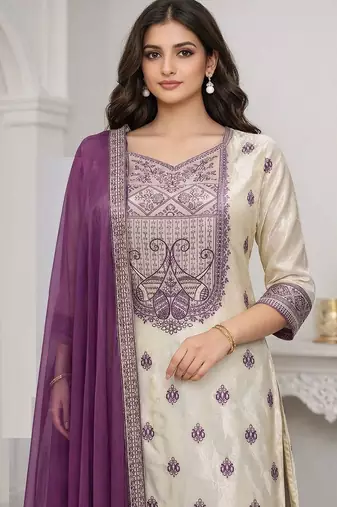 Women ethnic motifs embroidered regular thread work kurta with trousers & with dupatta