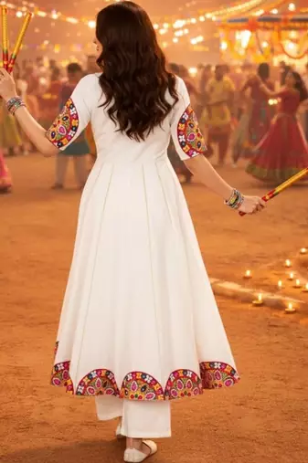 Ethnic motifs embellished thread work pure cotton thread work angrakha anarkali kurti