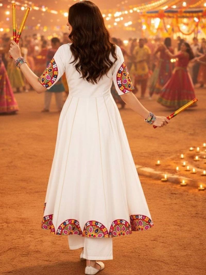 Ethnic motifs embellished thread work pure cotton thread work angrakha anarkali kurti