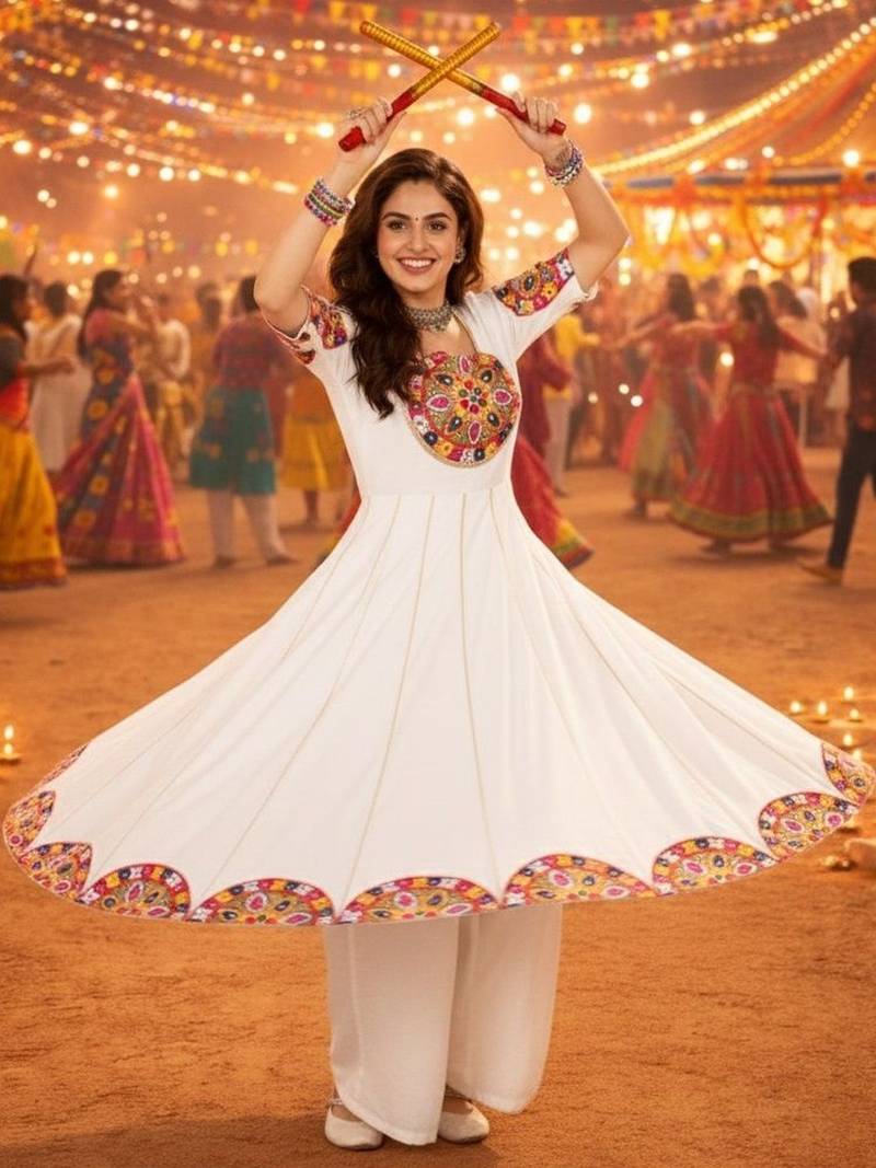 Ethnic motifs embellished thread work pure cotton thread work angrakha anarkali kurti