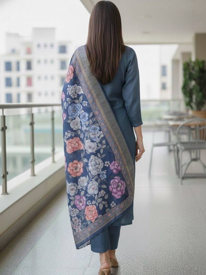 Women floral embroidered regular thread work kurta with trousers & with dupatta