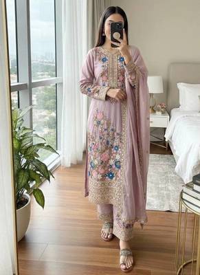 Lavender Embroidery And sequin Work Silk Blend Salwar Suit 1