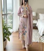 Lavender Embroidery And sequin Work Silk Blend Salwar Suit