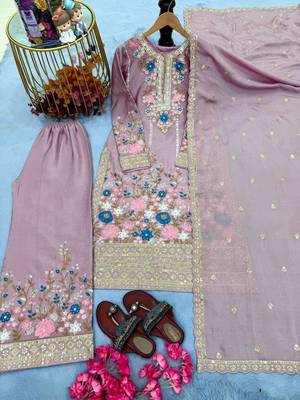 Lavender Embroidery And sequin Work Silk Blend Salwar Suit 2