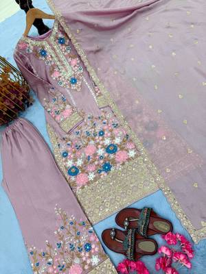 Lavender Embroidery And sequin Work Silk Blend Salwar Suit 3