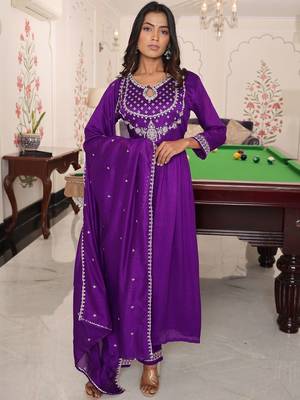 Ethnic motifs embroidered pure silk thread work angrakha anarkali kurta set 1