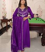 Ethnic motifs embroidered pure silk thread work angrakha anarkali kurta set