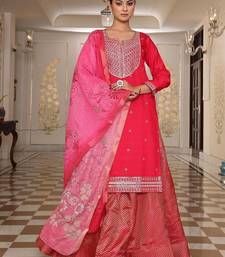 Floral embroidered straight kurta skirt with dupatta