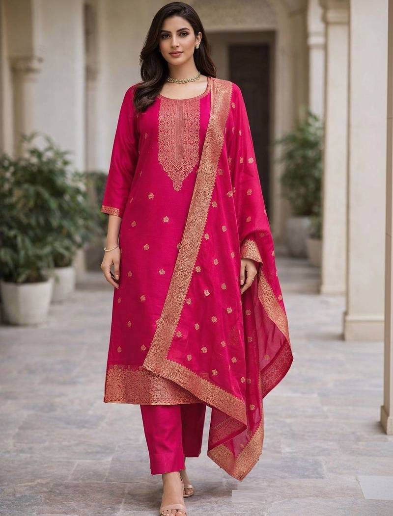 Women ethnic motifs regular kurta with trousers & with dupatta