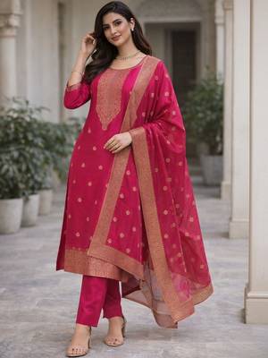 Women ethnic motifs regular kurta with trousers & with dupatta 2