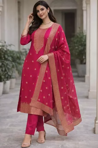 Women ethnic motifs regular kurta with trousers & with dupatta