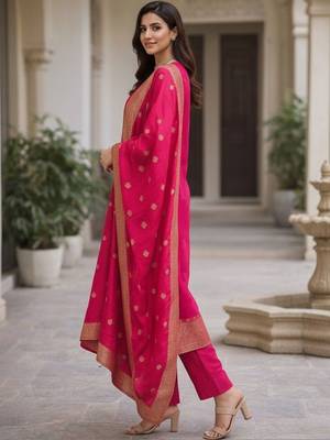 Women ethnic motifs regular kurta with trousers & with dupatta 3