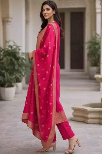 Women ethnic motifs regular kurta with trousers & with dupatta