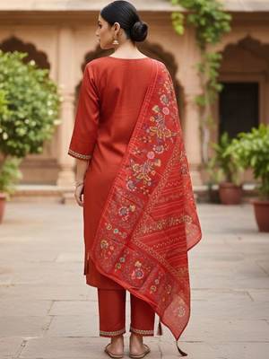 Women ethnic motifs embroidered regular thread work kurta with trousers & with dupatta 3