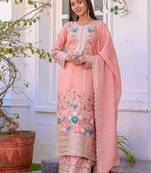 Peach Embroidery And sequin Work Silk Blend Salwar Suit