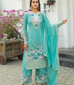 Sky Blue Embroidery And sequin Work Silk Blend Salwar Suit