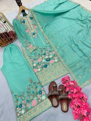 Sky Blue Embroidery And sequin Work Silk Blend Salwar Suit 4