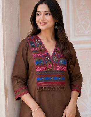 Women’s Brown Embroidered Kurta & Palazzo CORED SET  2