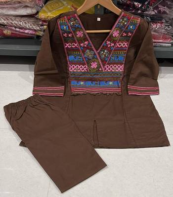 Women’s Brown Embroidered Kurta & Palazzo CORED SET  3
