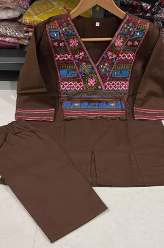 Women’s Brown Embroidered Kurta & Palazzo CORED SET 